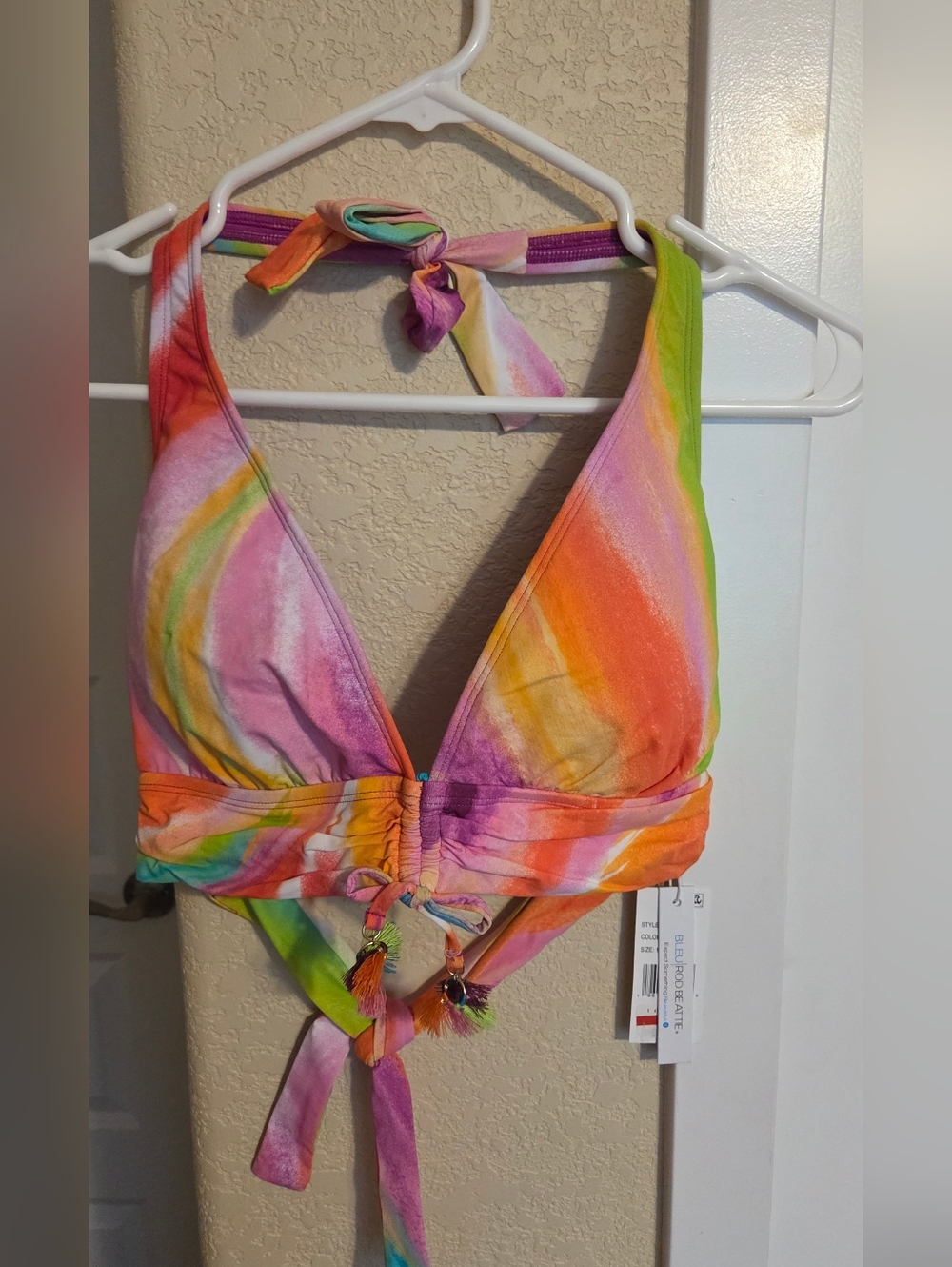 Bleu Rod Beattie Tie-Dye Halter Bikini Top - Pink Orange Green Purple